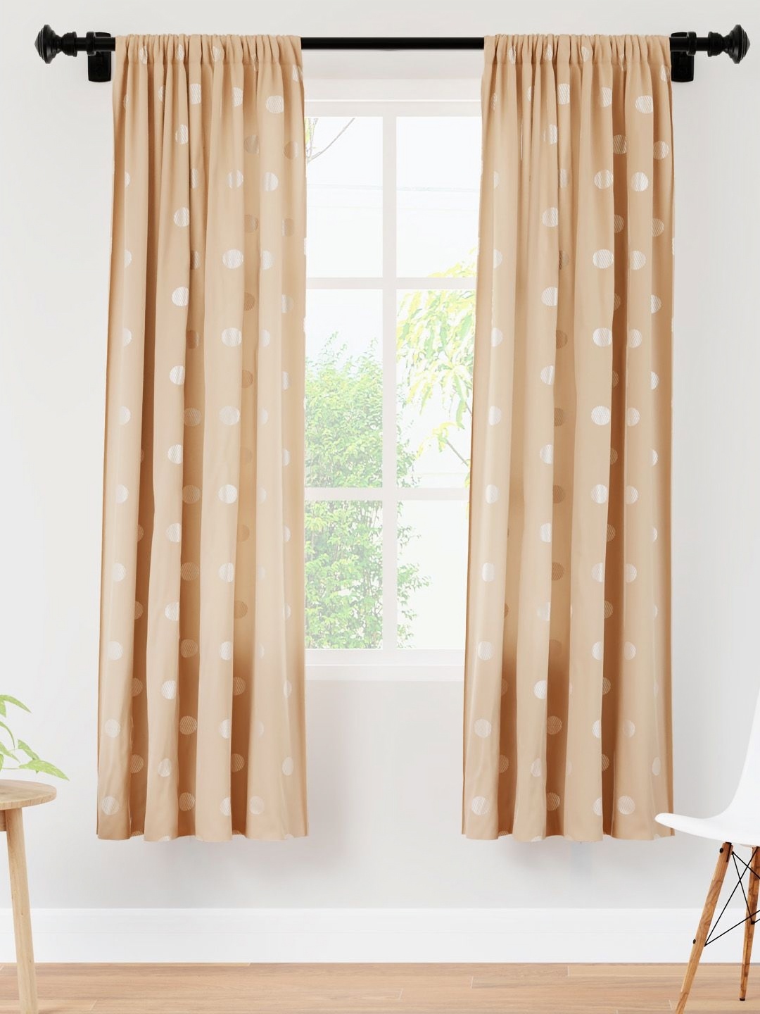 

Encasa Homes Beige & Silver-Toned Set of 2 Ethnic Motifs Sheer Window Curtain