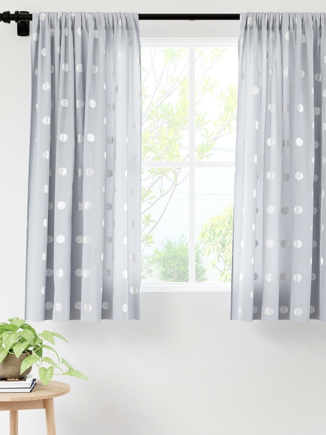 

Encasa Homes Grey & Silver-Toned Set of 2 Ethnic Motifs Sheer Window Curtain