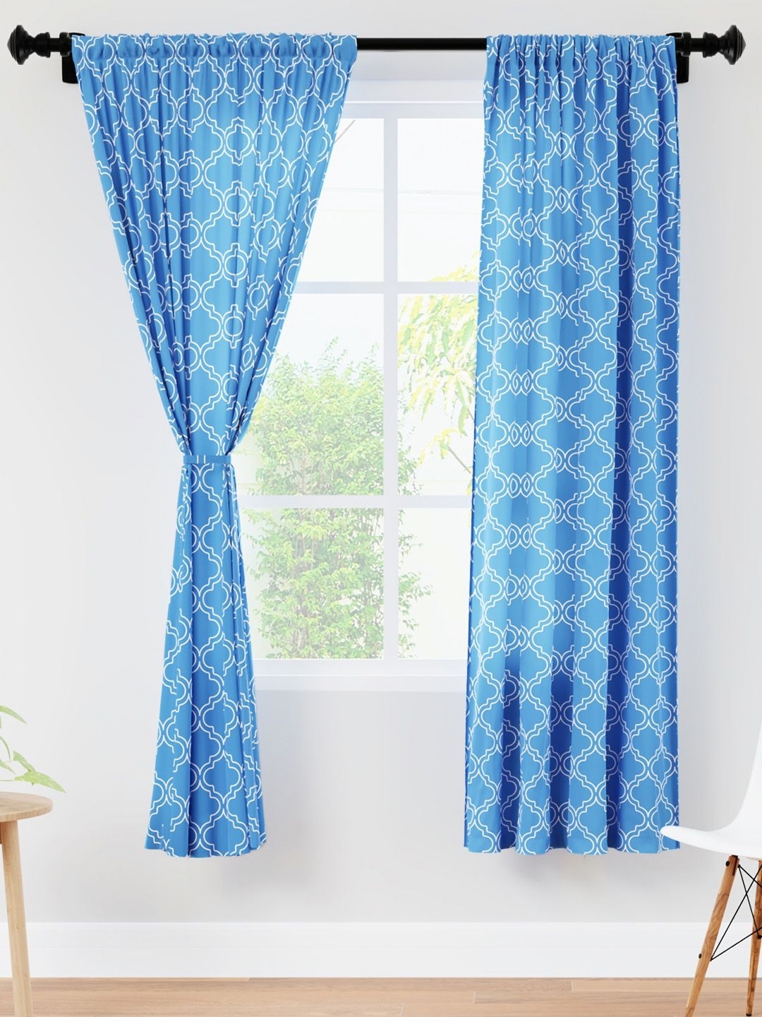 

Encasa Homes Blue & White Set of 2 Sheer Window Curtain