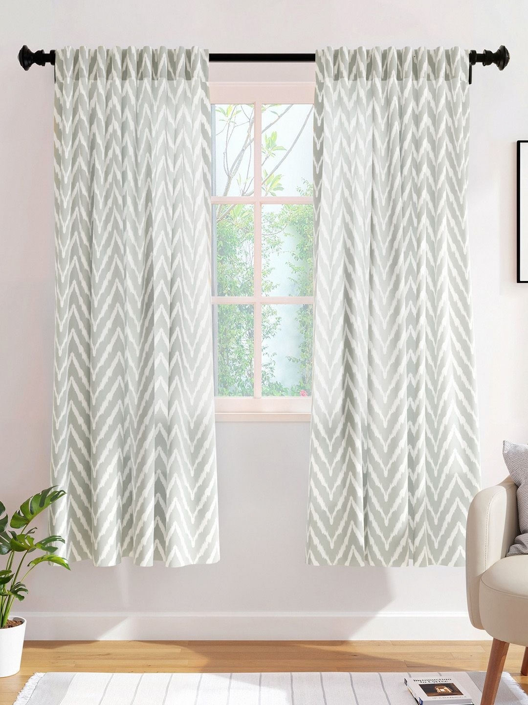 

Encasa Homes Grey & White Set of 2 Striped Sheer Window Curtain