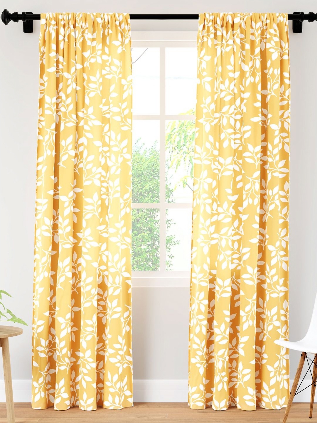 

Encasa Homes Yellow & White Set of 2 Floral Sheer Door Curtain