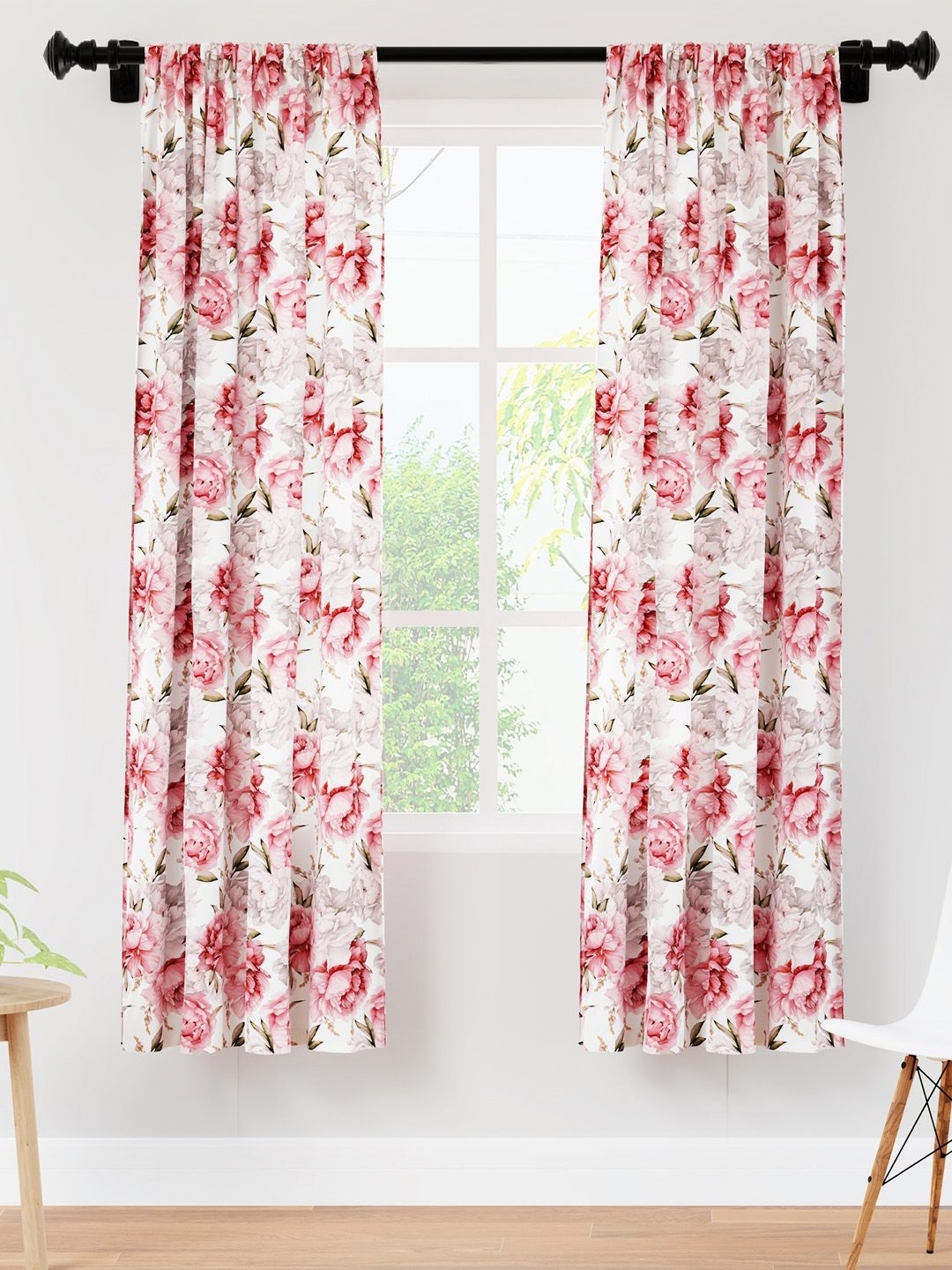 

Encasa Homes Pink & White Set of 2 Floral Sheer Window Curtain