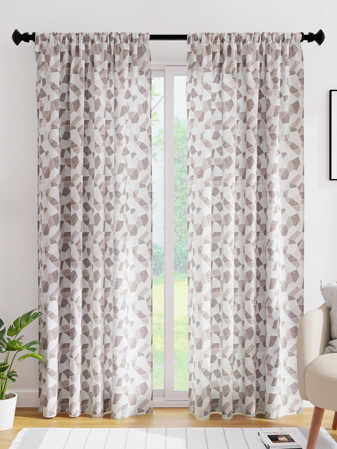 

Encasa Homes Brown & Grey Set of 2 Geometric Sheer Long Door Curtain