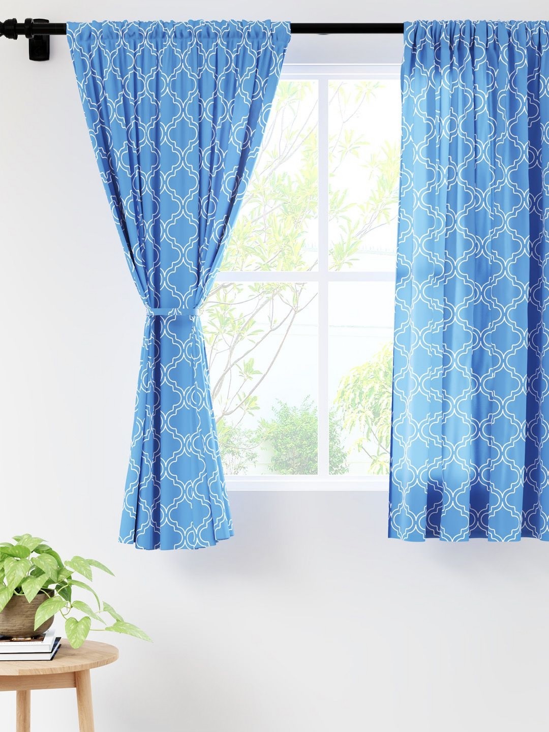 

Encasa Homes Blue & White Set of 2 Sheer Window Curtain