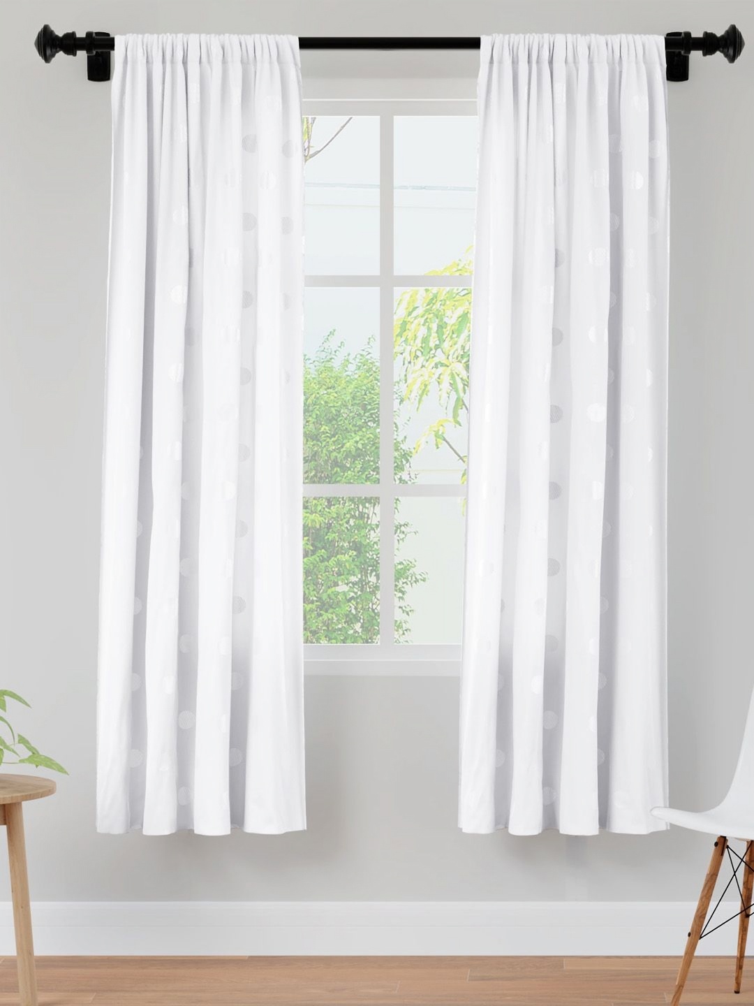 

Encasa Homes White & Silver-Toned Set of 2 Ethnic Motifs Sheer Window Curtain