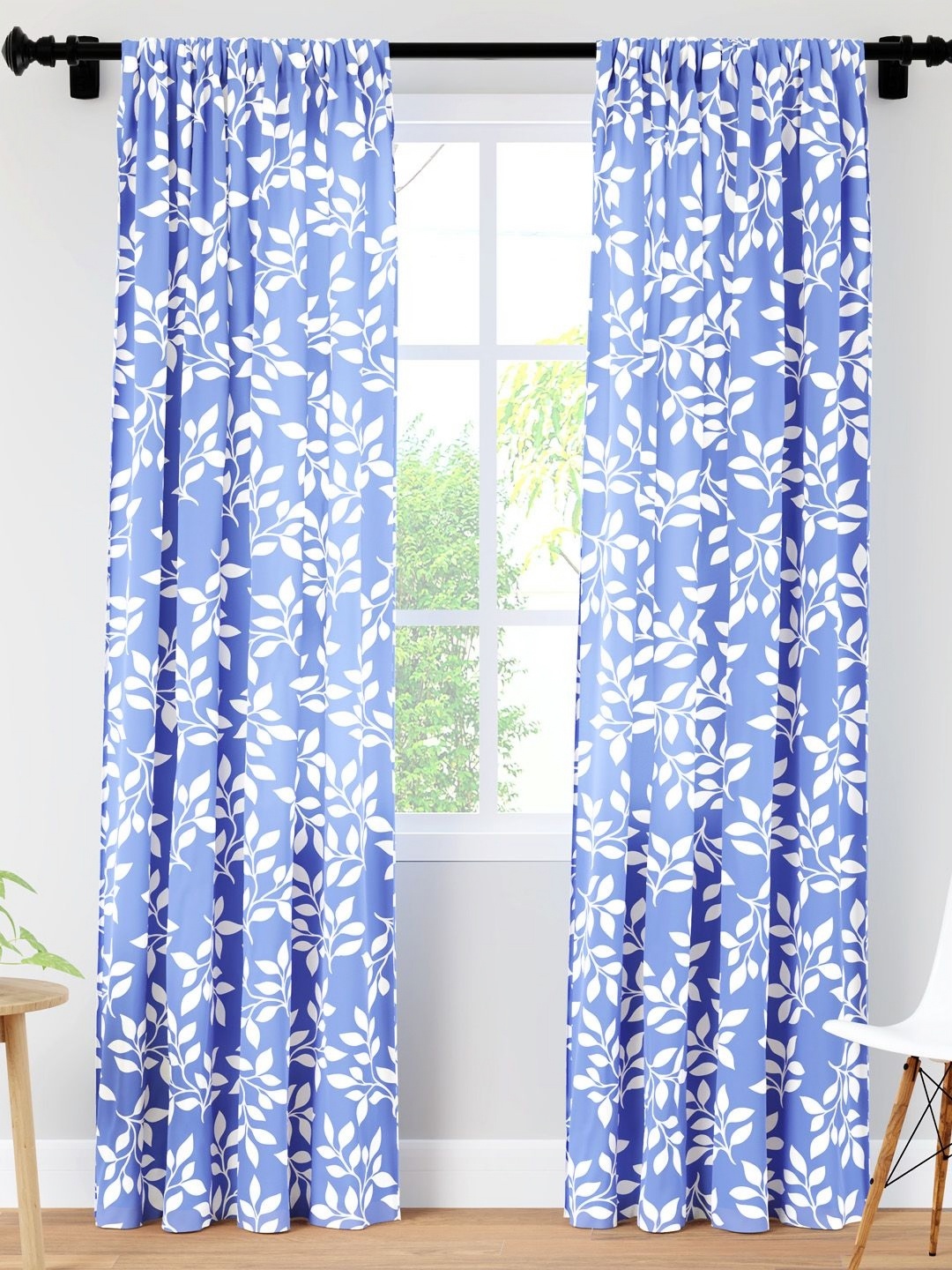 

Encasa Homes Blue & White Set of 2 Floral Sheer Long Door Curtain