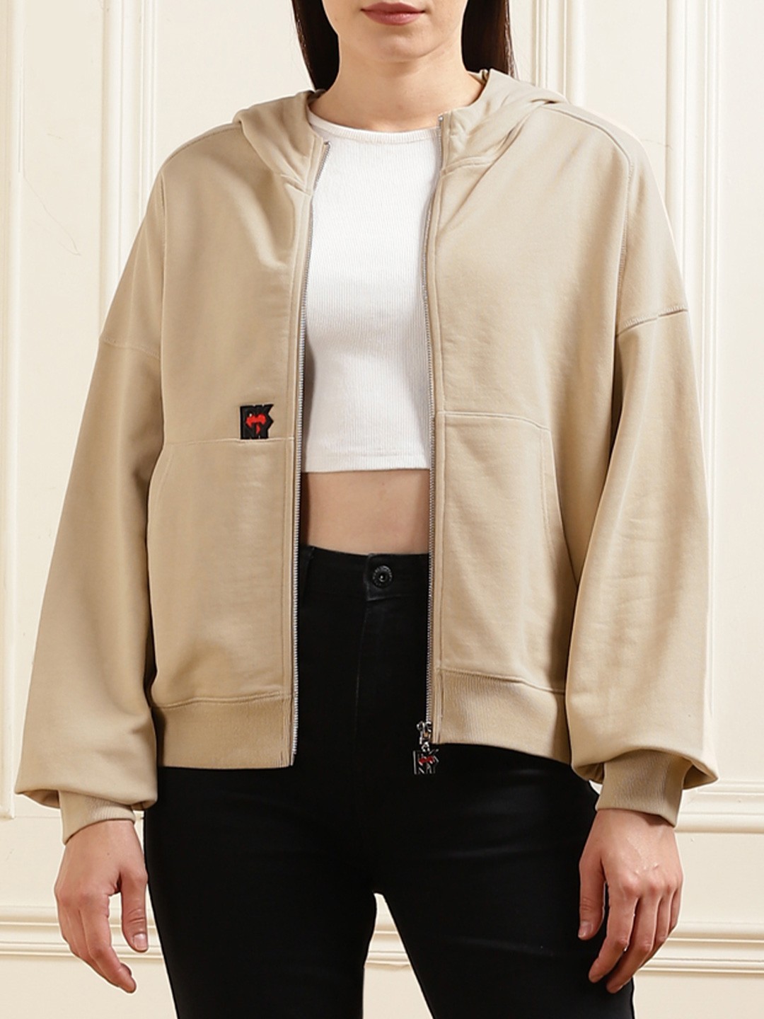 

DKNY Hooded Long Sleeves Cotton Sweatshirt, Beige