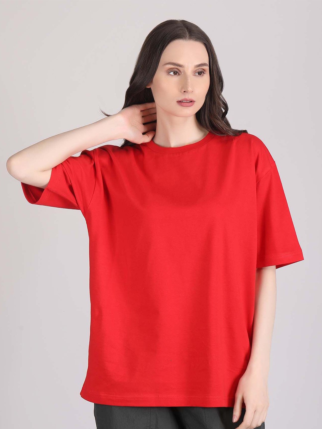 

Raxedo Women Solid Oversized T-shirt, Red