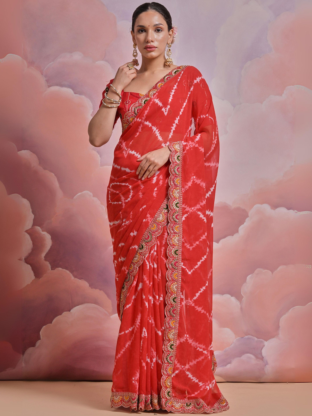 

KALINI Embroidered Pure Georgette Saree, Orange