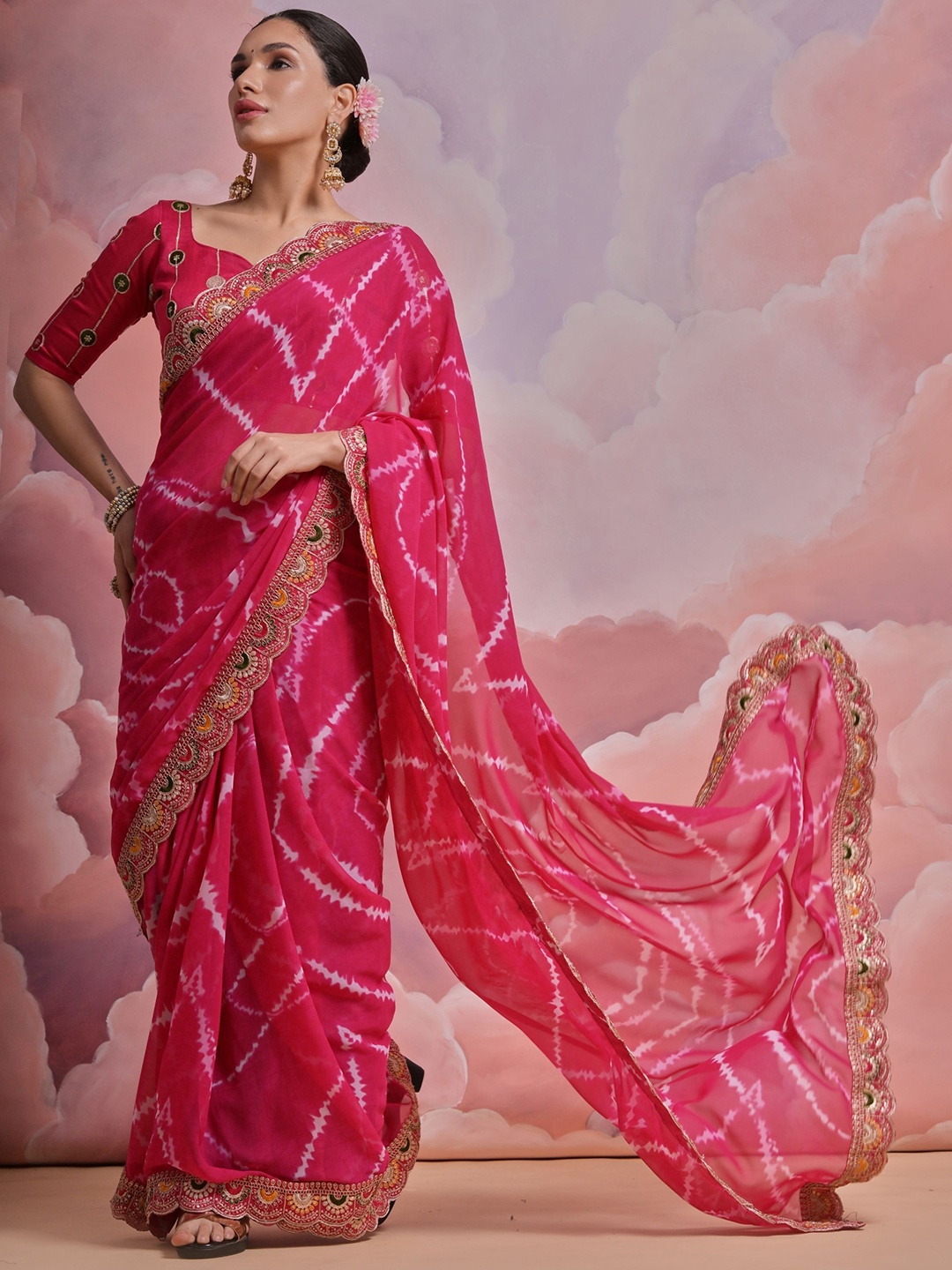 

KALINI Embroidered Pure Georgette Saree, Pink