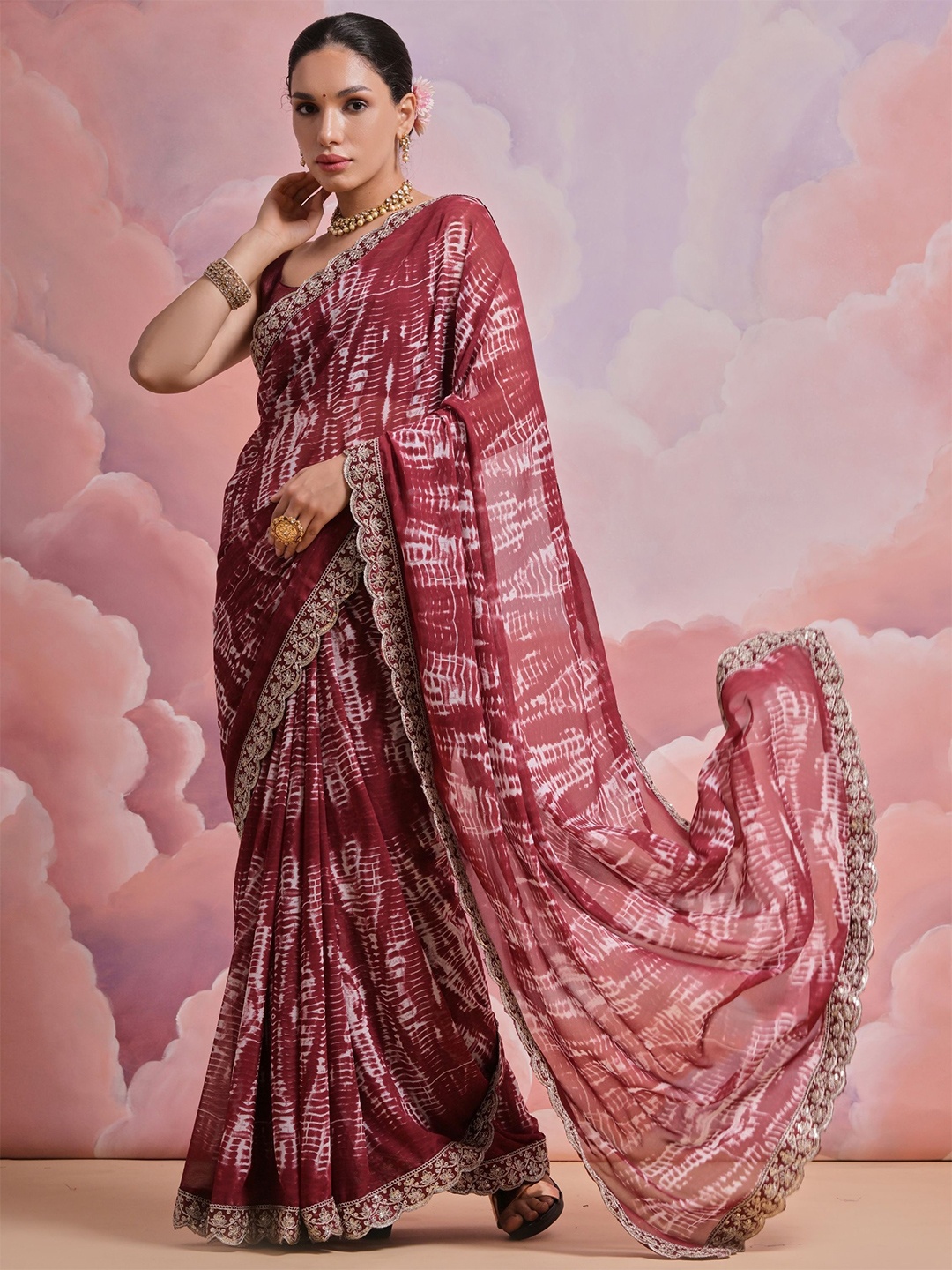 

KALINI Embroidered Pure Georgette Saree, Maroon