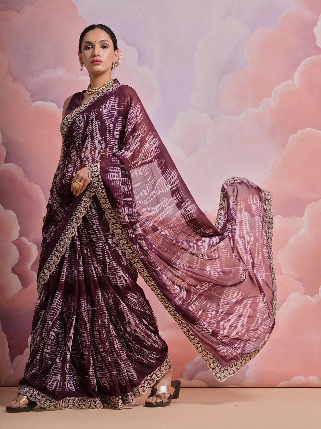 

KALINI Embroidered Pure Georgette Saree, Purple