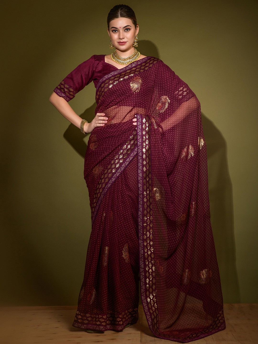 

KALINI Pure Georgette Sequence Embroidery Saree, Purple