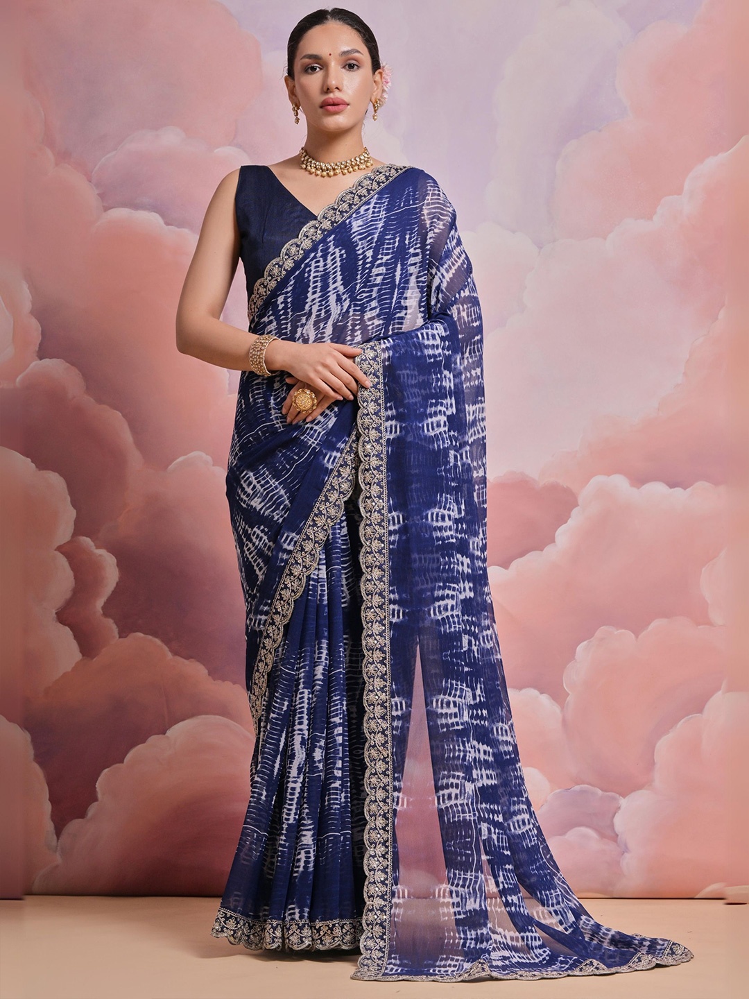 

KALINI Embroidered Pure Georgette Saree, Blue