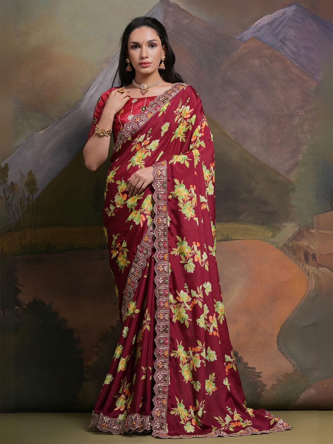 

KALINI Floral Sequence Embroidered Saree, Purple
