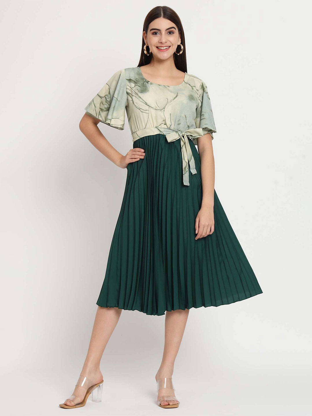

OTABU Striped Crepe Fit & Flare Midi Dress, Green
