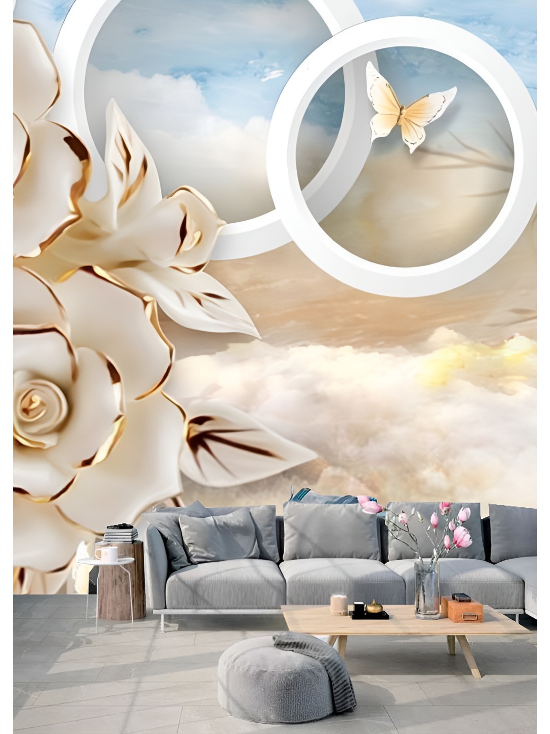 

Aura Beige & White 3D Floral Printed Self-Adhesive Wall Sicker