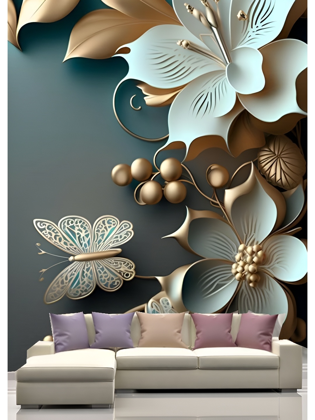 

Aura White & Gold Toned 3D Printed Self Adhesive Wall Sticker
