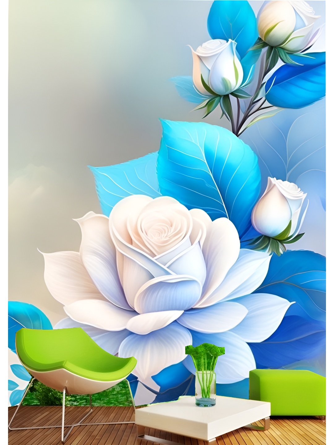 

Aura White & Blue Floral Printed Self Adhesive Wall Sticker