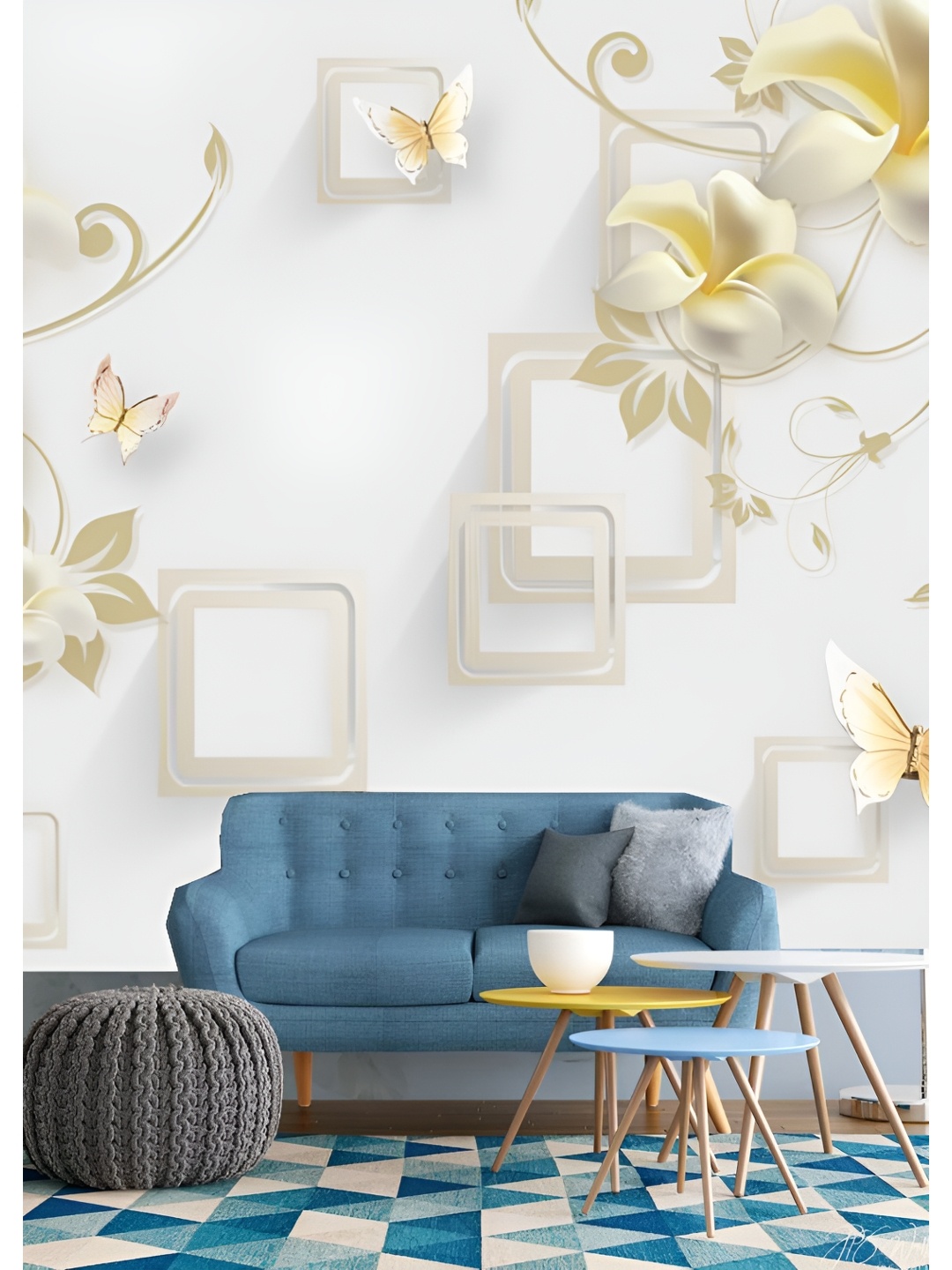 

Aura White & Gold Toned 3D Printed Self Adhesive Wall Sticker