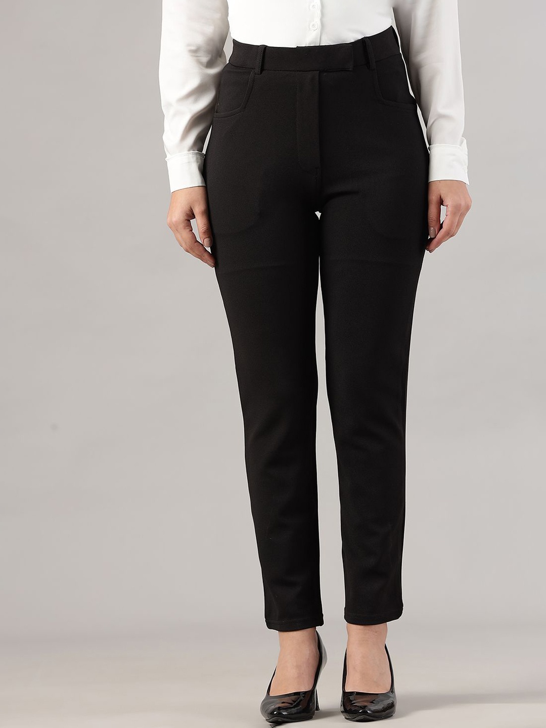

BAESD Women Mid-Rise Regular Fit Easy Wash Trousers, Black