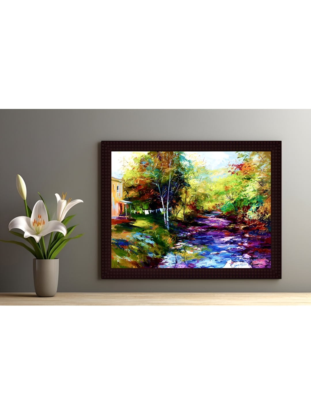 Tamatina Green & Brown Printed Wooden Framed Wall Art, Blue