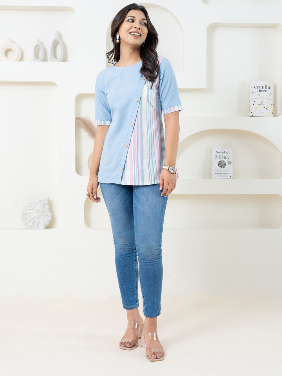 

WEAVLLITE Striped Round Neck Tunic, Blue