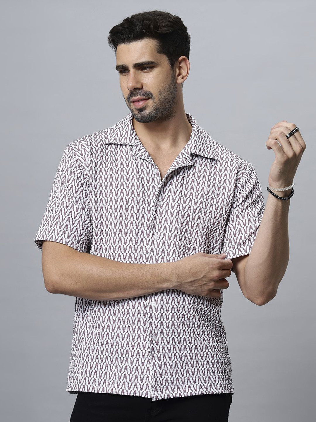 

N AND J Men Relaxed Opaque Printed Casual Shirt, Pink