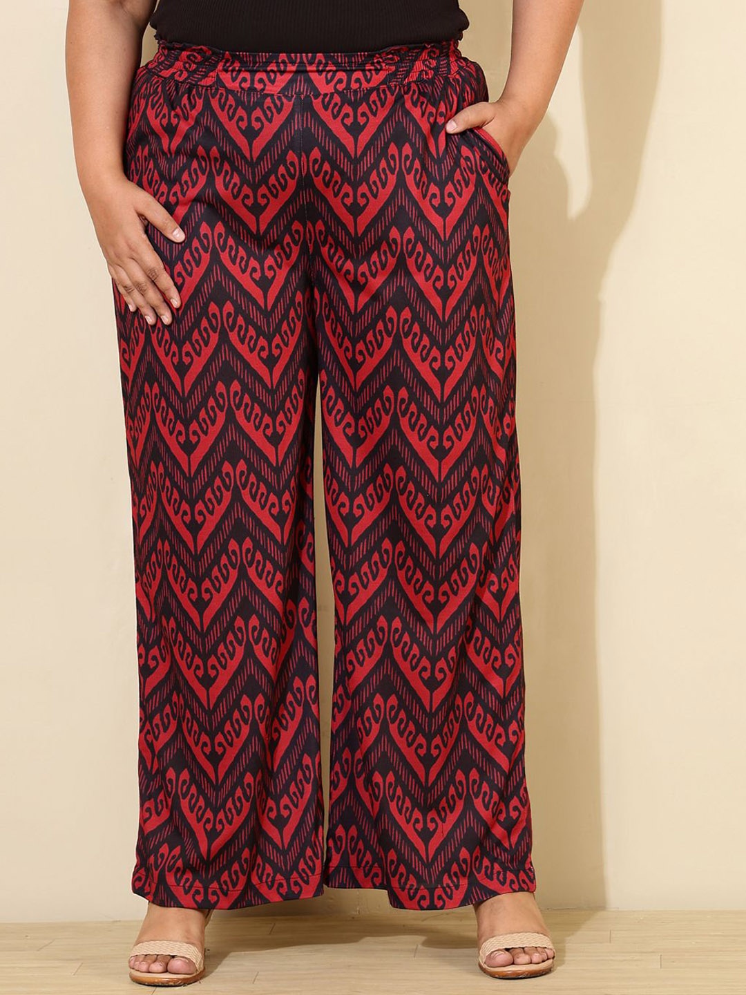 

Amydus Plus Size Printed High-Rise Parallel Trousers, Maroon