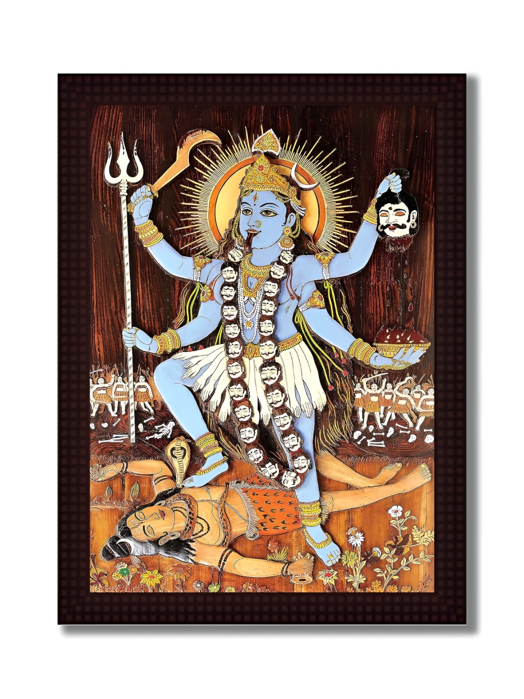 Tamatina Blue & Brown Printed Wooden Framed Wall Art