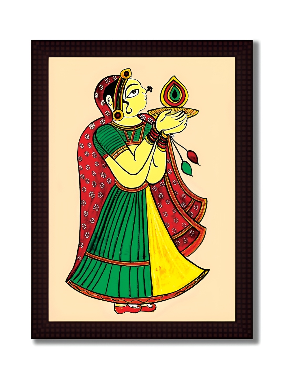 Tamatina Green & Yellow Printed Wooden Framed Wall Art