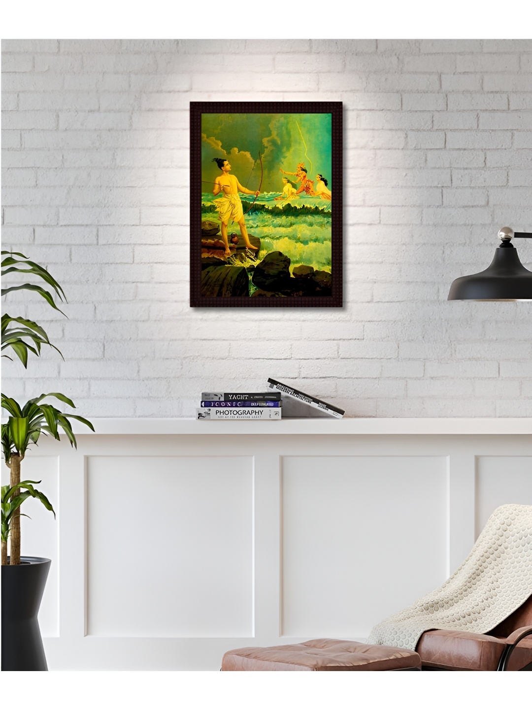 Tamatina Green & Brown Printed Wooden Framed Wall Art