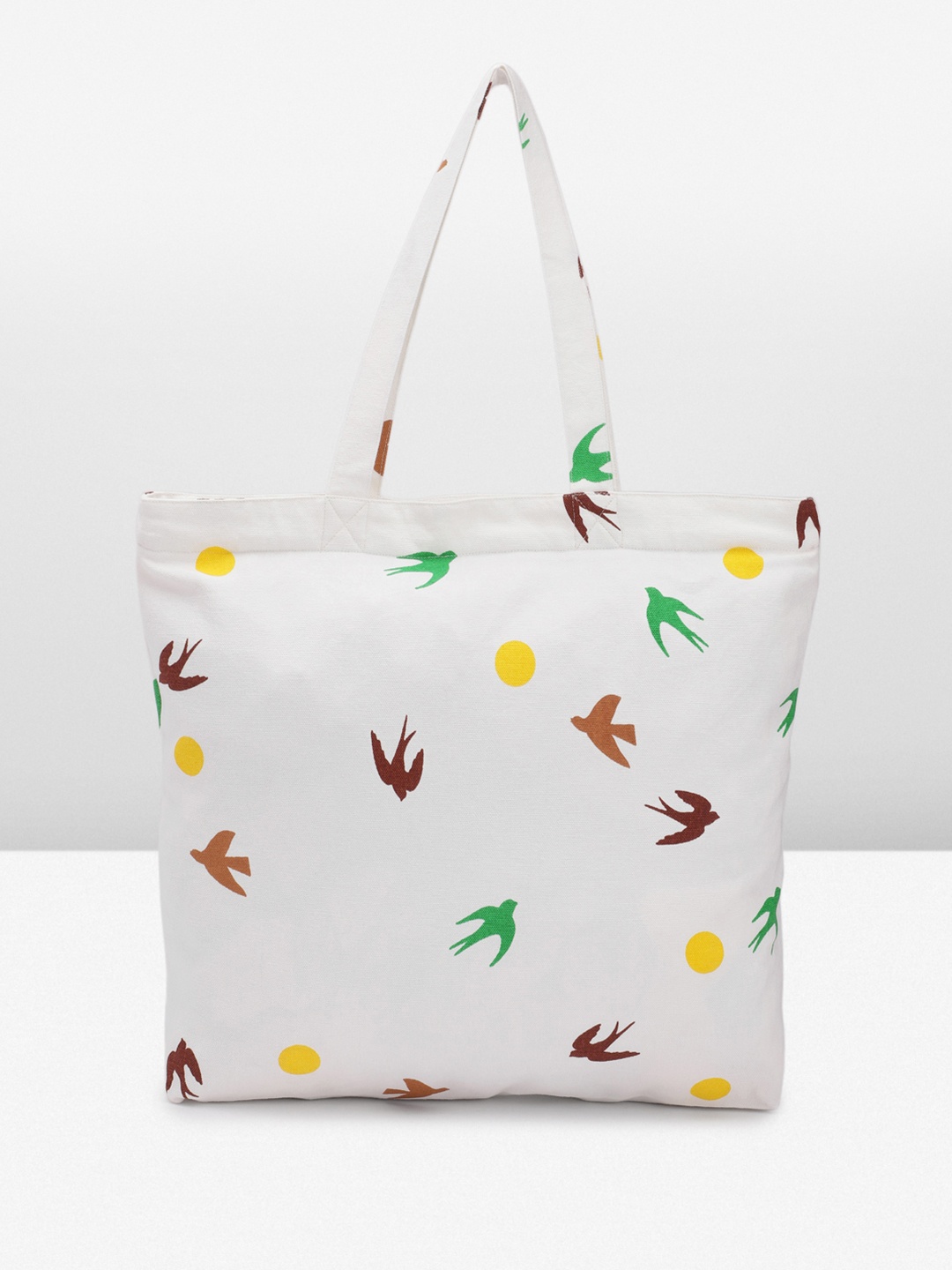 DILLINGER Printed Pure Cotton Zipper Shopping Tote Bag, White
