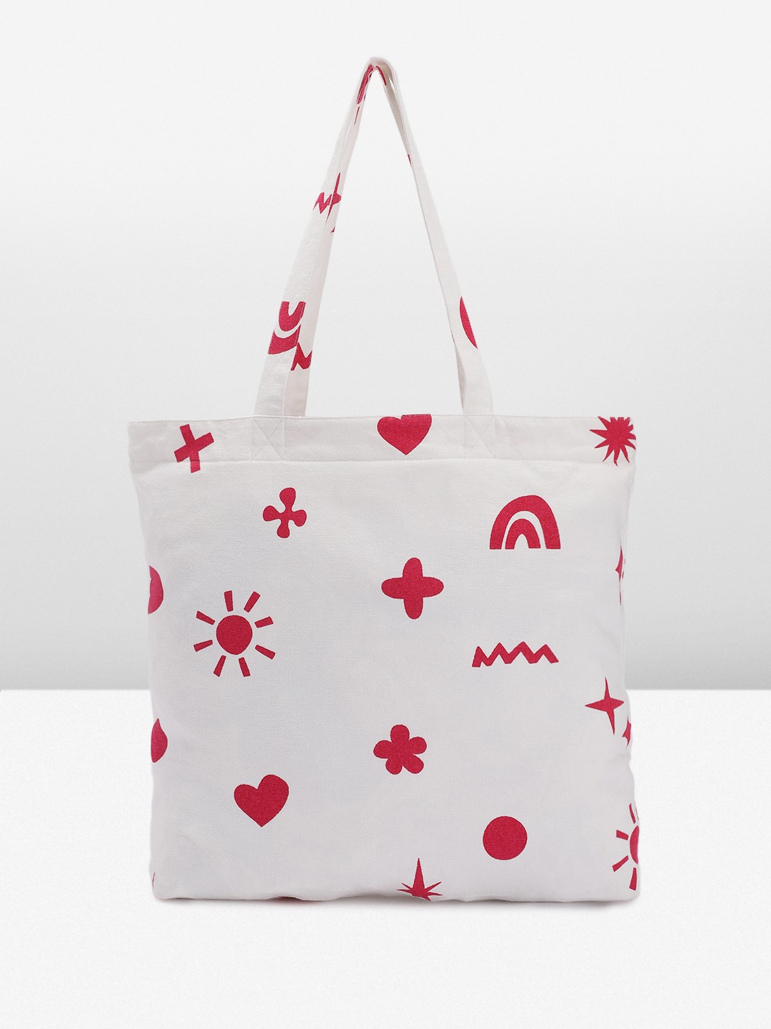 

DILLINGER Printed Pure Cotton Zipper Shopping Tote Bag, White