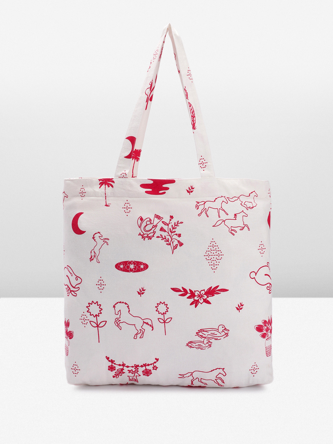 

DILLINGER Printed Pure Cotton Zipper Shopping Tote Bag, White