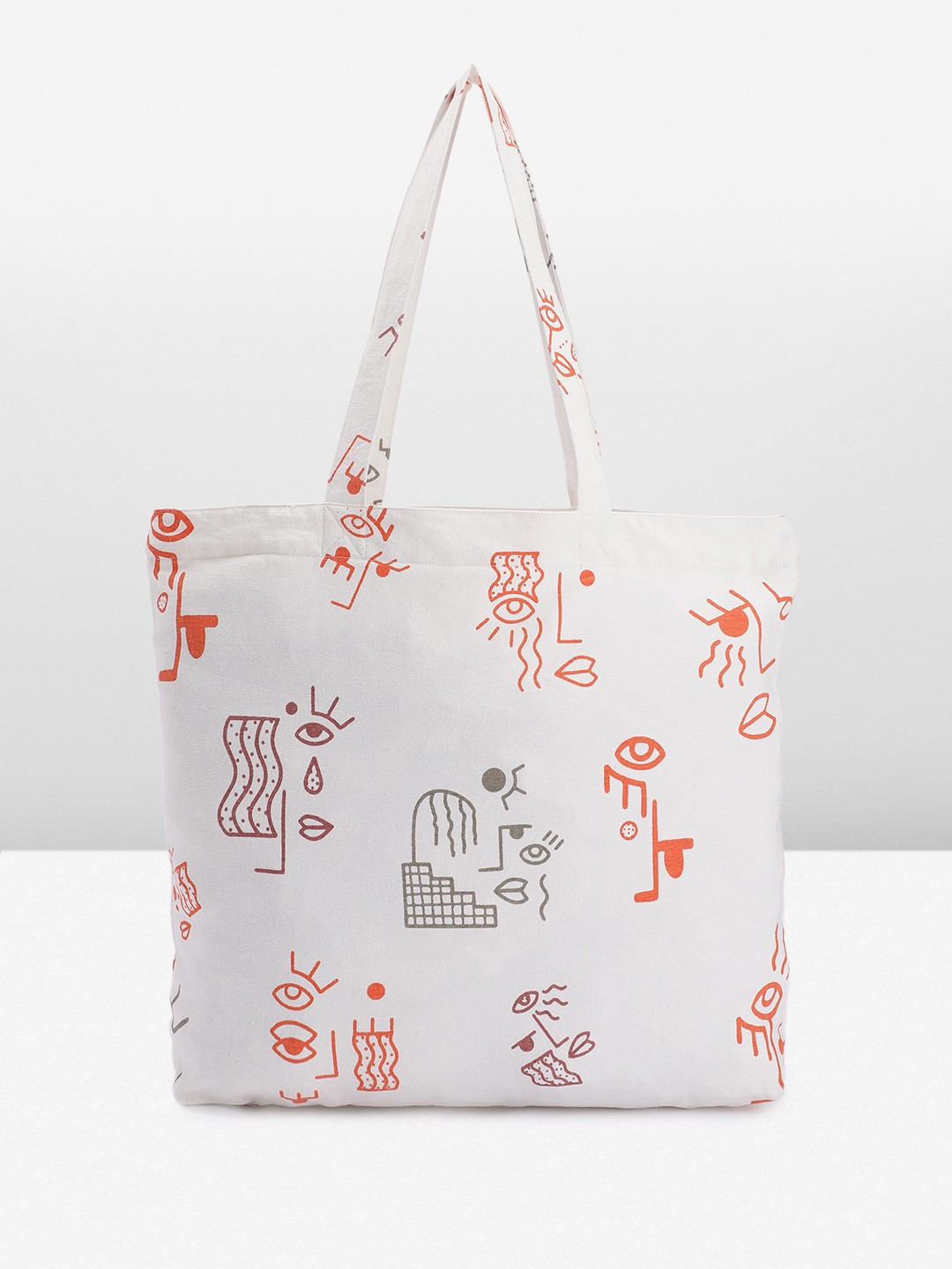 

DILLINGER Printed Pure Cotton Zipper Shopping Tote Bag, White