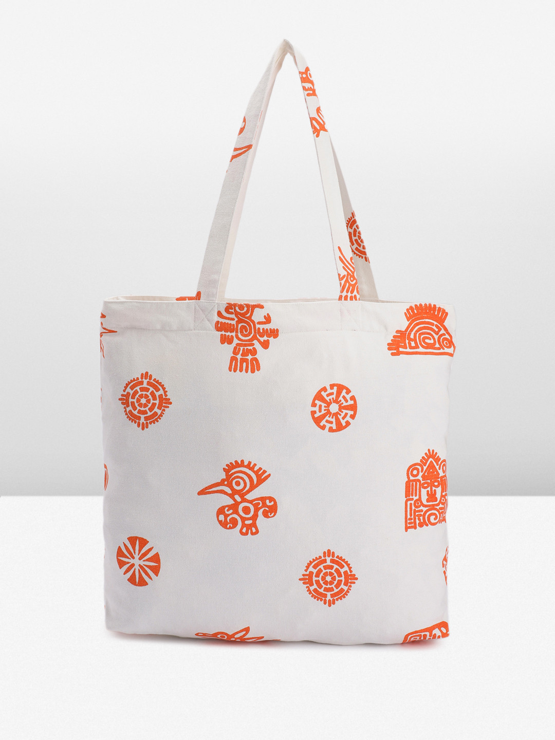 

DILLINGER Printed Pure Cotton Zipper Shopping Tote Bag, White