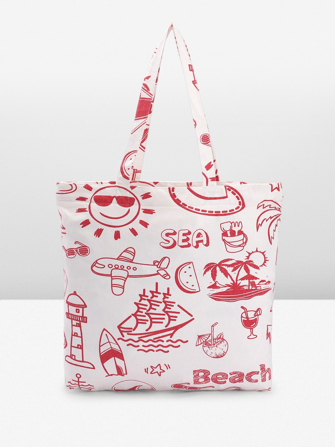 

DILLINGER Printed Pure Cotton Zipper Shopping Tote Bag, White