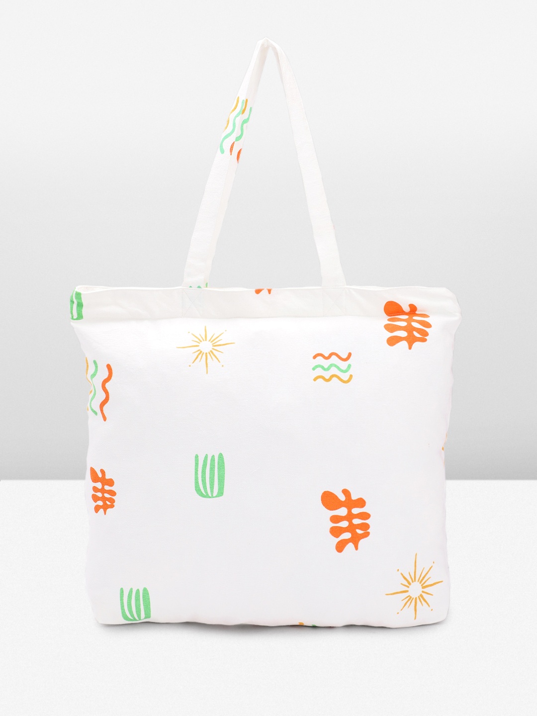 

DILLINGER Printed Pure Cotton Zipper Shopping Tote Bag, White