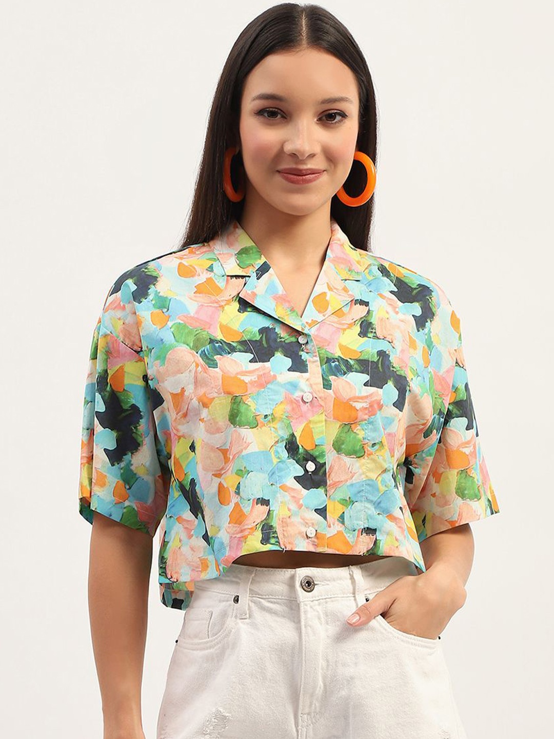 

Madame Women Floral Opaque Printed Casual Shirt, Blue