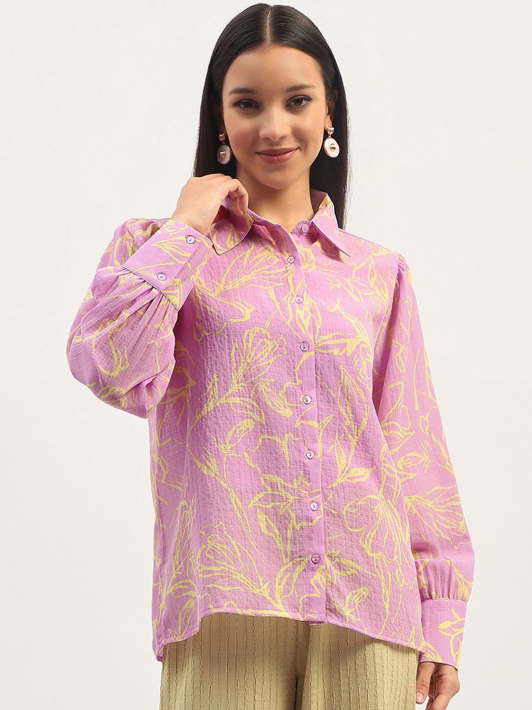 

Madame Women Opaque Printed Casual Shirt, Purple