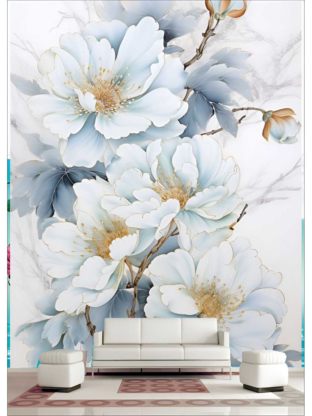 

Aura White & Blue Floral Printed Self Adhesive Wall Sicker