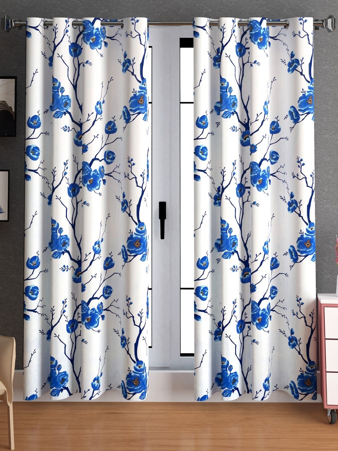 

Lunar Days Blue & White 2 Pieces Floral Room Darkening Door Curtain