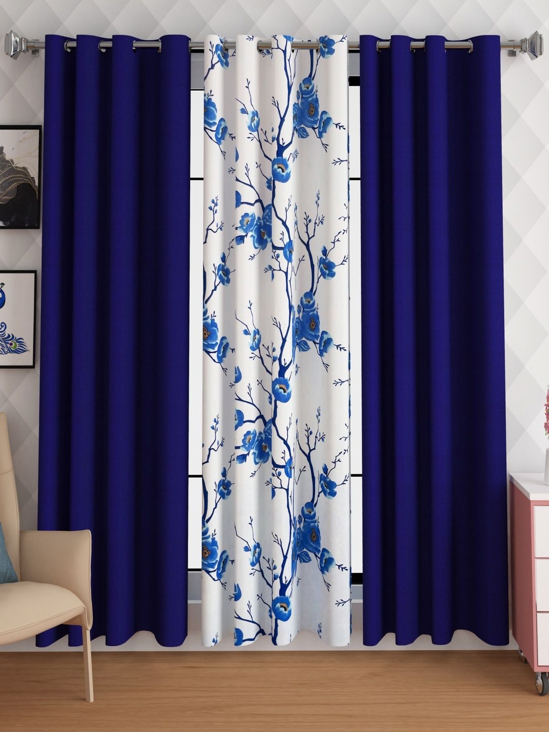 

Lunar Days Blue Set of 3 Floral Room Darkening Door