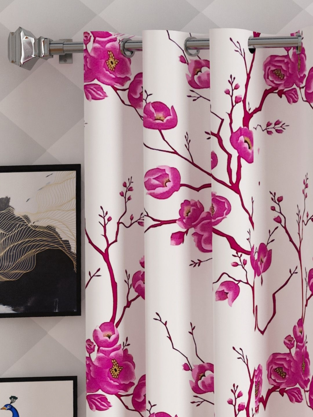 

Lunar Days Pink Set of 2 Floral Room Darkening Long Door Curtain