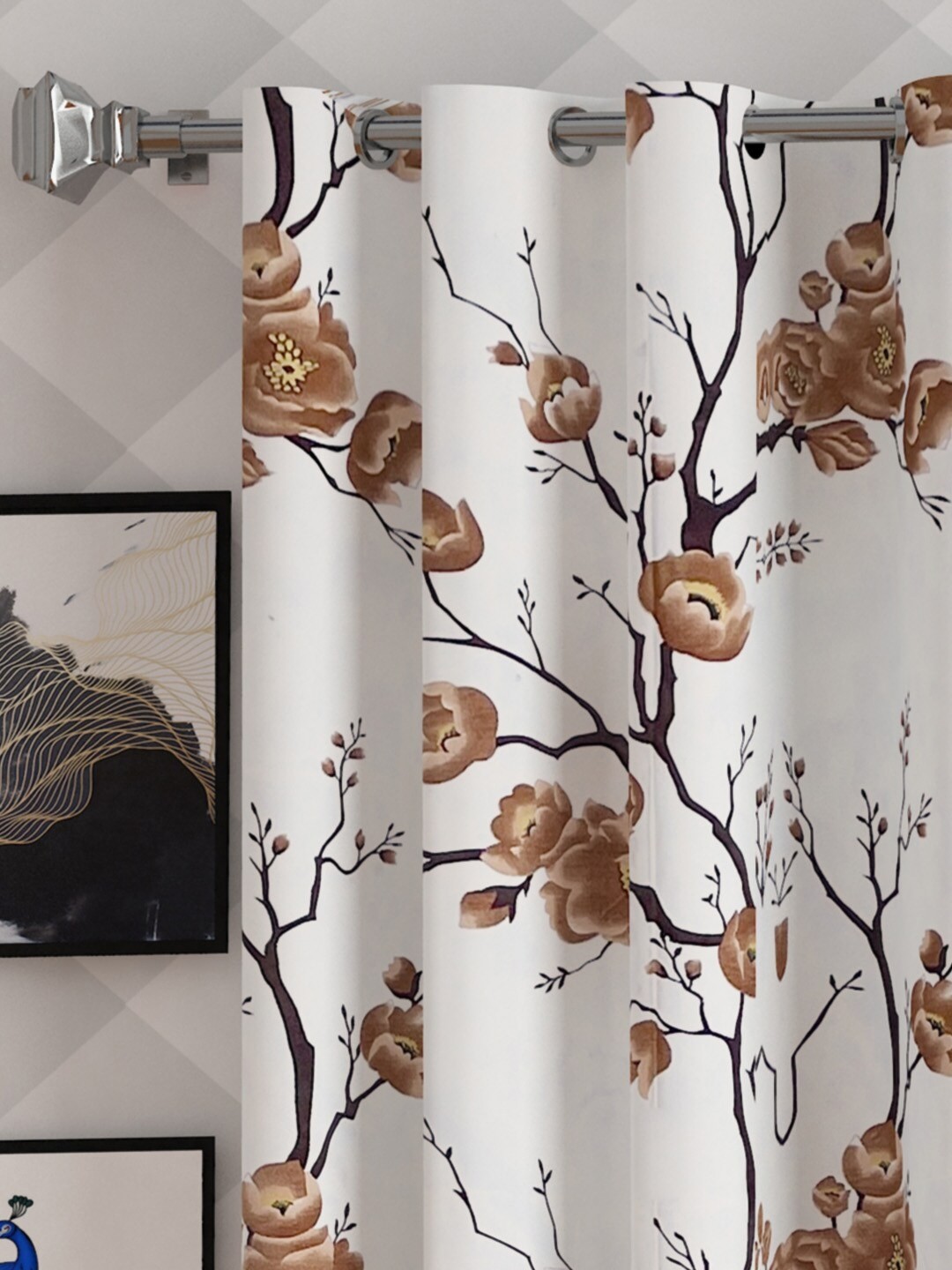 

Lunar Days Coffee Brown Set of 3 Floral Room Darkening Door Curtain