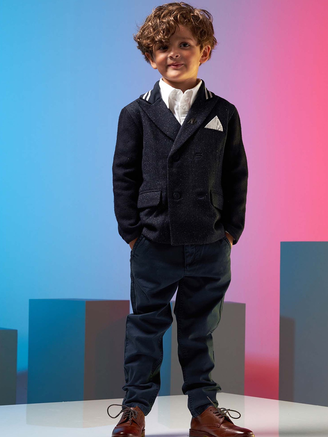 

Angel & Rocket Boys Woollen Lightweight Tailored Jacket with Embroidered, Navy blue