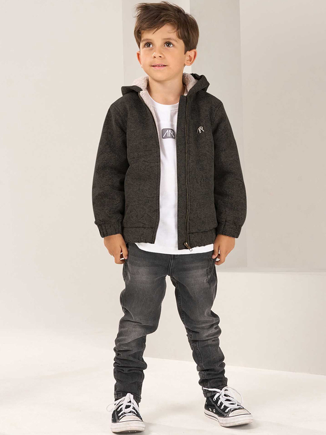 

Angel & Rocket Boys Windcheater Tailored Jacket with Embroidered, Grey