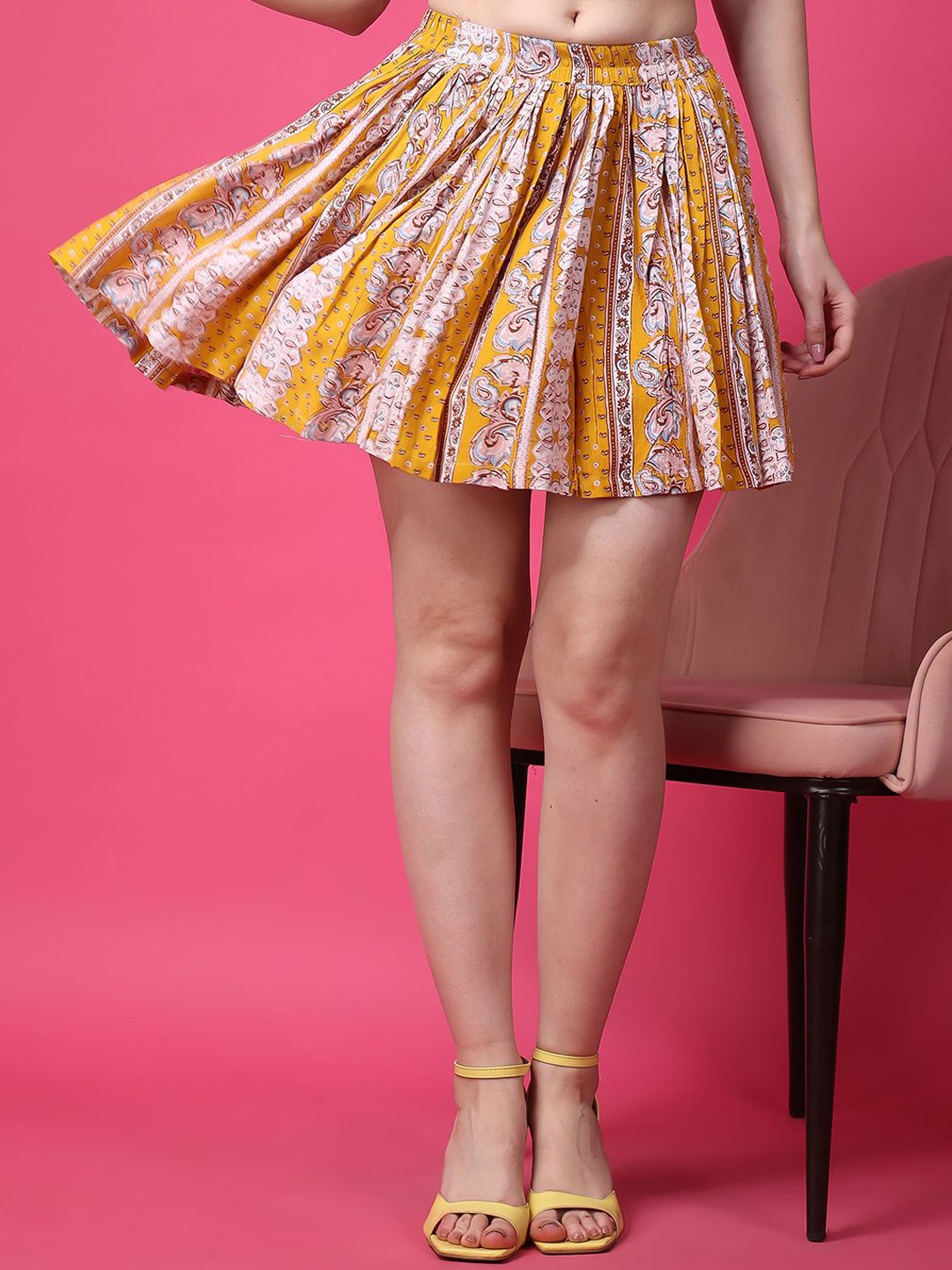 

MINOS Printed Flared Mini Skirt, Mustard