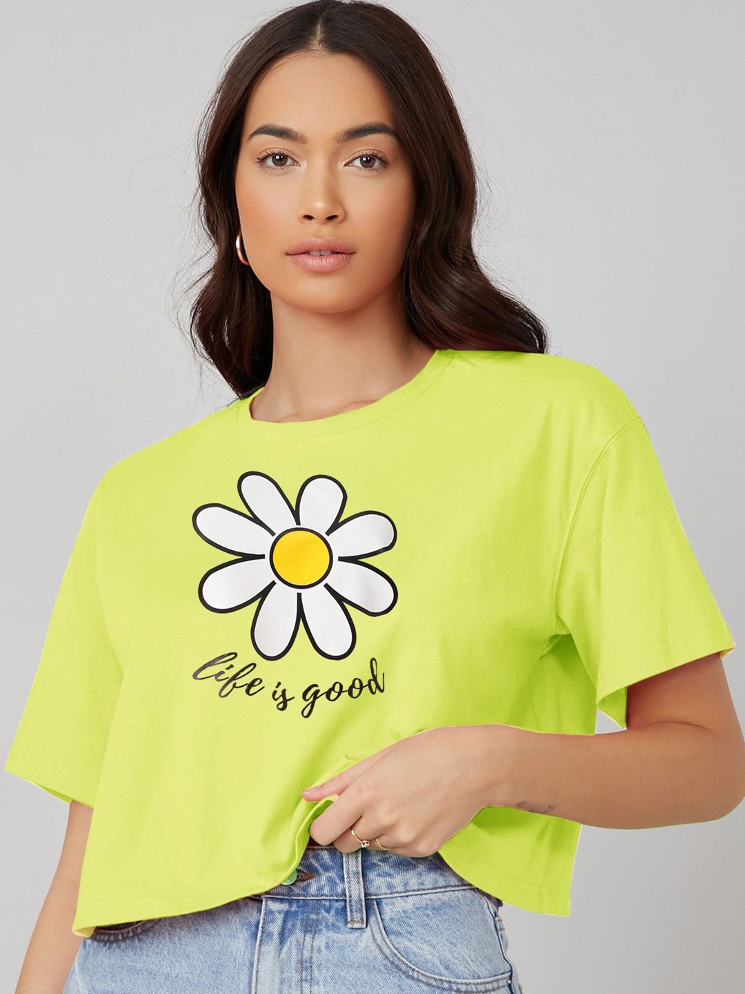 

Kotty Women Graphic Printed Round Neck T-shirt, Yellow